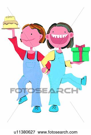 birthday, laughing, watercolor, happy, girl, children View Large Illustration Stock Illustration - birthday, laughing, watercolor, happy, girl, children. Fotosearch