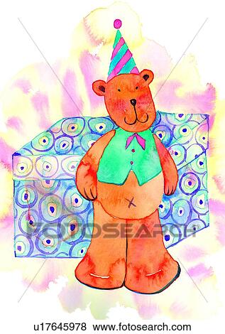 birthday, painting, watercolor, bear, toy View Large Illustration Stock Illustration - birthday, painting, watercolor, bear, toy. Fotosearch
