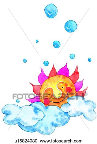 Clipart - birthday, sun, cloud, watercolor, painting. Fotosearch