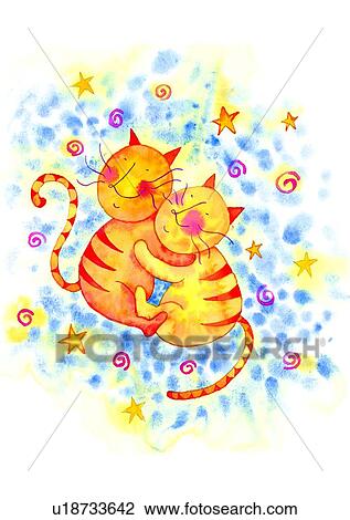 birthday, watercolor, painting, cat, love View Large Illustration Drawing - birthday, watercolor, painting, cat, love. Fotosearch