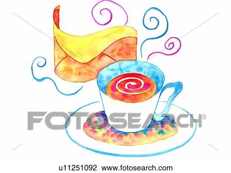 birthday, watercolor, painting, coffee View Large Illustration Drawing - birthday, watercolor, painting, coffee. Fotosearch