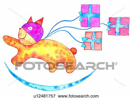 cat, painting, gift, watercolor, present, birthday View Large Illustration Stock Illustration - cat, painting, gift, watercolor, present, birthday. Fotosearch