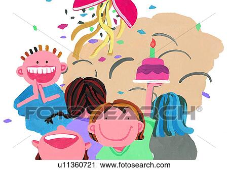 children, birthday, cake, watercolor, party, laughing View Large Illustration Clip Art - children, birthday, cake, watercolor, party, laughing. Fotosearch