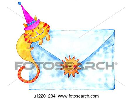 letter envelope, watercolor, cat, painting, birthday View Large Illustration Stock Illustration - letter envelope, watercolor, cat, painting, birthday. Fotosearch