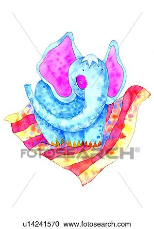 Clipart - painting, birthday, elephant, watercolor. Fotosearch