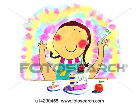 painting, watercolor, birthday, child, girl, smile View Large Illustration Stock Illustration - painting, watercolor, birthday, child, girl, smile. Fotosearch