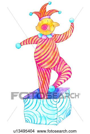Stock Illustration - painting, watercolor, birthday, clown. Fotosearch