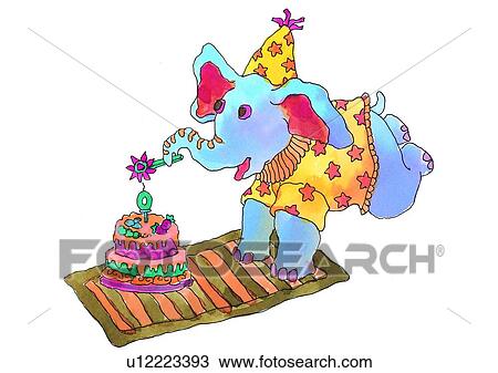 painting, watercolor, birthday, elephant, cake View Large Illustration Drawing - painting, watercolor, birthday, elephant, cake. Fotosearch