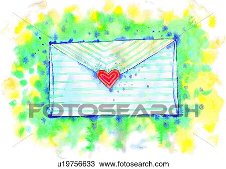 Drawing - painting, watercolor, birthday, envelope, letter. Fotosearch