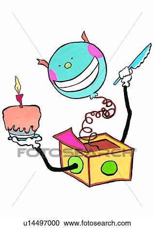 surprise, painting, watercolor, cake, gift, birthday View Large Illustration Clipart - surprise, painting, watercolor, cake, gift, birthday. Fotosearch