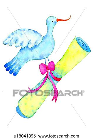 watercolor, birthday, bird, painting View Large Illustration Stock Illustration - watercolor, birthday, bird, painting. Fotosearch