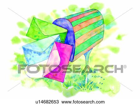 watercolor, birthday, painting, letter, letterbox View Large Illustration Drawing - watercolor, birthday, painting, letter, letterbox. Fotosearch