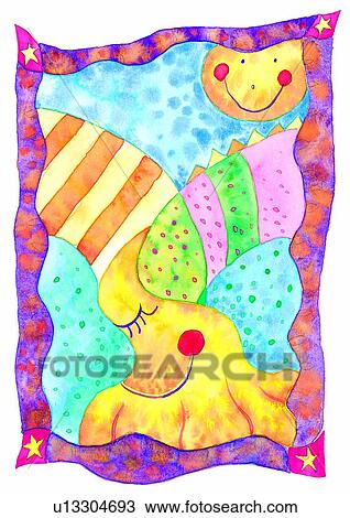 Drawing - watercolor, birthday, painting, sun. Fotosearch