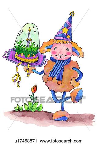Clip Art - watercolor, birthday, sheep, painting, candle. Fotosearch