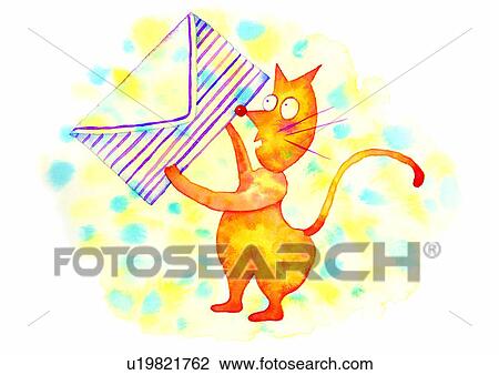 watercolor, painting, birthday, cat, letter View Large Illustration Drawing - watercolor, painting, birthday, cat, letter. Fotosearch