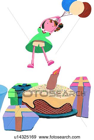 wind, balloon, child, painting, birthday, girl View Large Illustration Stock Illustration - wind, balloon, child, painting, birthday, girl. Fotosearch