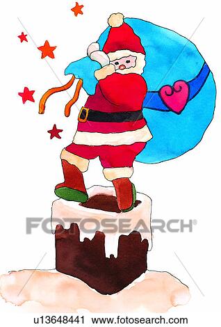 Clip Art - bag, Christmas, painting, Santa Claus, watercolor. Fotosearch