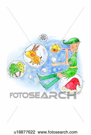 Christmas, painting, watercolor, bubble, rabbit, Christmas tree View Large Illustration Drawing - Christmas, painting, watercolor, bubble, rabbit, Christmas tree. Fotosearch