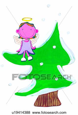 Christmas, painting, watercolor, girl, angel, sitting View Large Illustration Stock Illustration - Christmas, painting, watercolor, girl, angel, sitting. Fotosearch