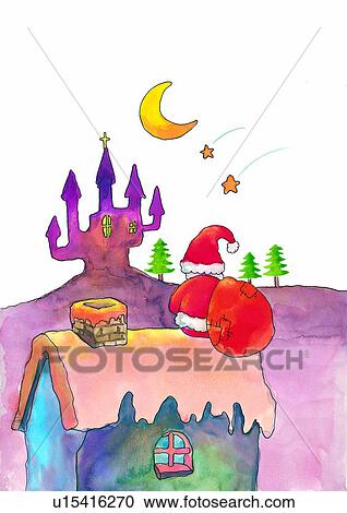 Christmas, painting, watercolor, house, roof View Large Illustration Clipart - Christmas, painting, watercolor, house, roof. Fotosearch