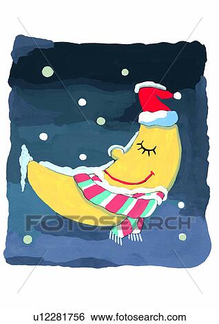 Christmas, painting, watercolor, moon, scarf, night View Large Illustration Stock Illustration - Christmas, painting, watercolor, moon, scarf, night. Fotosearch