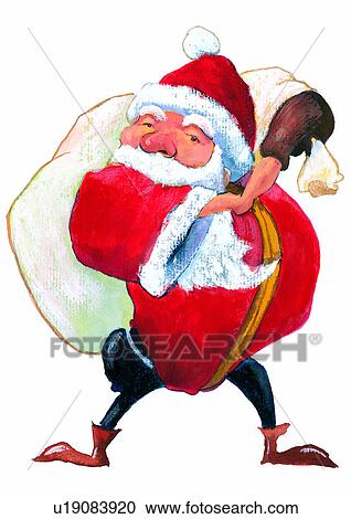 Clipart - Christmas, painting, watercolor, Santa Claus, bag. Fotosearch