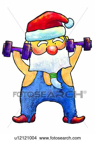 Stock Illustration - Christmas, painting, watercolor, Santa Claus, exercise. Fotosearch