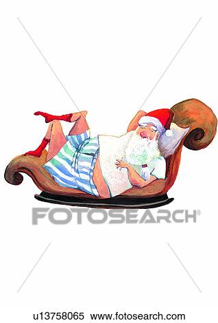 Stock Illustration - Christmas, painting, watercolor, Santa Claus, chair. Fotosearch