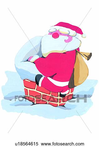 Stock Illustration - Christmas, painting, watercolor, Santa Claus, bag. Fotosearch