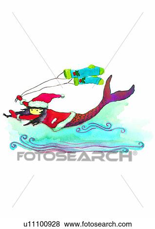 Christmas, painting, watercolor, merman, sea, sock View Large Illustration Stock Illustration - Christmas, painting, watercolor, merman, sea, sock. Fotosearch