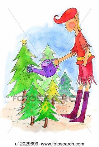 Christmas, painting, watercolor, take care, child, watering View Large Illustration Stock Illustration - Christmas, painting, watercolor, take care, child, watering. Fotosearch