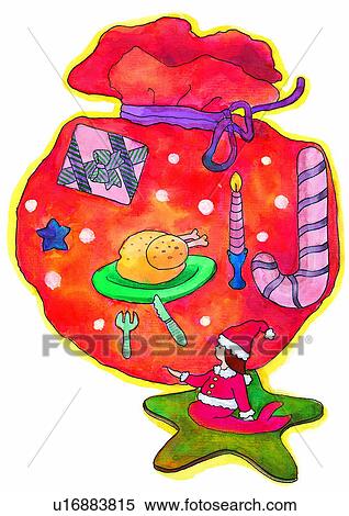 dinner, Christmas, painting, meal, watercolor, gift View Large Illustration Stock Illustration - dinner, Christmas, painting, meal, watercolor, gift. Fotosearch