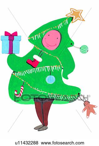 Stock Illustration - gift, painting, watercolor, Christmas, Christmas tree. Fotosearch