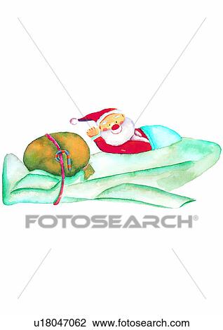 Drawing - Santa Claus, Christmas, airplane, bag, painting, flying. Fotosearch