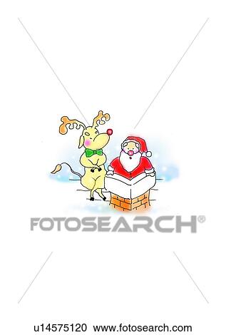 Clipart - Santa Claus, stuck, watercolor, Christmas, painting, deer. Fotosearch