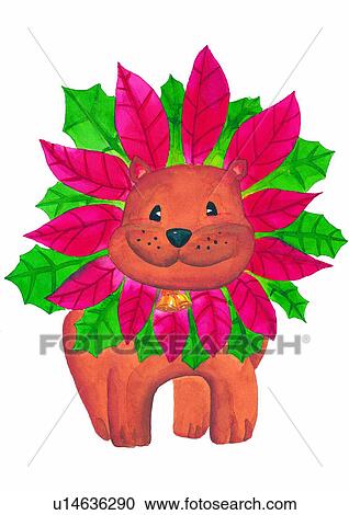 sea lion, watercolor, plant, Christmas, red, painting View Large Illustration Clipart - sea lion, watercolor, plant, Christmas, red, painting. Fotosearch
