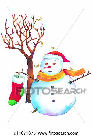 sock, watercolor, tree, Christmas, painting, scarf View Large Illustration Stock Illustration - sock, watercolor, tree, Christmas, painting, scarf. Fotosearch
