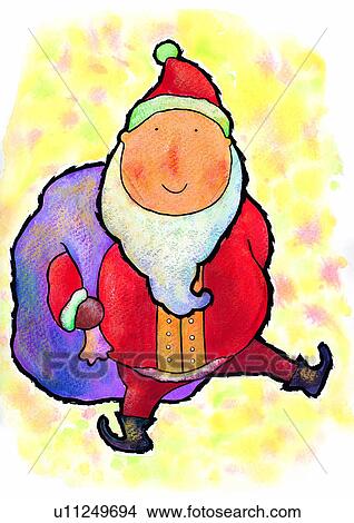 Stock Illustration - watercolor, bag, painting, Santa Claus, Christmas. Fotosearch