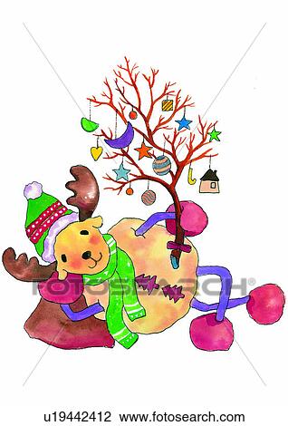 watercolor, Christmas, pretend, sheep, painting, deer View Large Illustration Drawing - watercolor, Christmas, pretend, sheep, painting, deer. Fotosearch