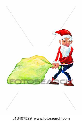 Stock Illustration - watercolor, painting, bag, Santa Claus, Christmas. Fotosearch