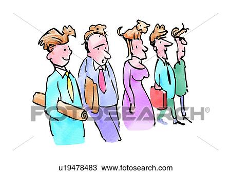 Drawing - cartoon, woman, control, figure, male, comic, caricature. Fotosearch