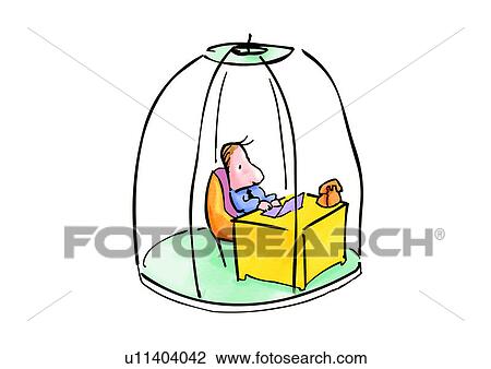 Drawing - personage, comic, cartoon, office, unfree, role, down. Fotosearch