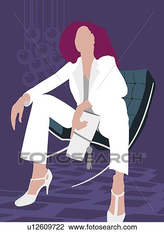 Drawing - Business Suit, White Suite, Chair, Digitally Generated Image, Formal Clothing. Fotosearch