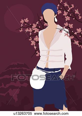 Stock Illustration - Earring, One Person, Casual Clothing, Hands In Pockets, Fashion, Art. Fotosearch