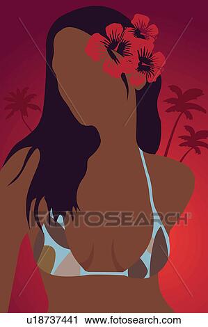 Clip Art - One Person, Tree, Illustration And Painting, Outdoor, Bikini Top. Fotosearch