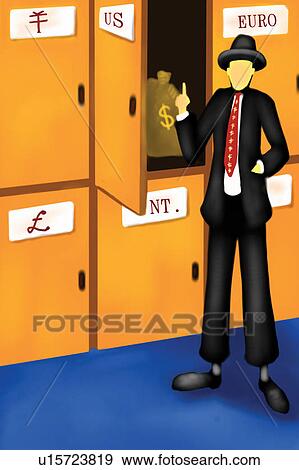 Stock Illustration - Bag, Businessman, Cabinet, Dollar Sign, Euro Dollar Sign. Fotosearch