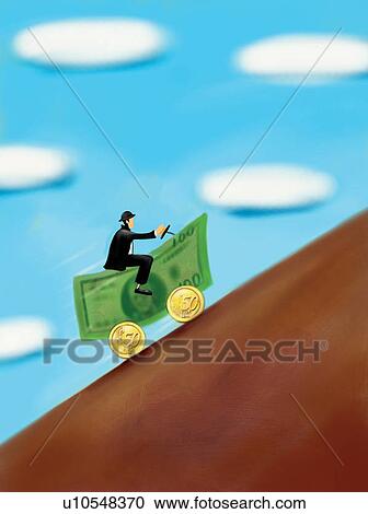 Business Man riding money up a hill View Large Illustration Clipart - Business Man riding money up a hill. Fotosearch