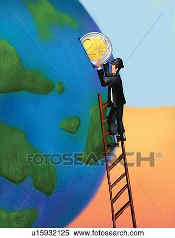 Business Suit, Businessman, Climbing, Coin, Currency View Large Illustration Stock Illustration - Business Suit, Businessman, Climbing, Coin, Currency. Fotosearch