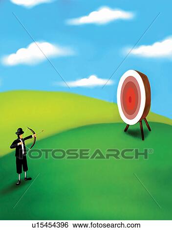 Businessman aiming at target View Large Illustration Stock Illustration - Businessman aiming at target. Fotosearch