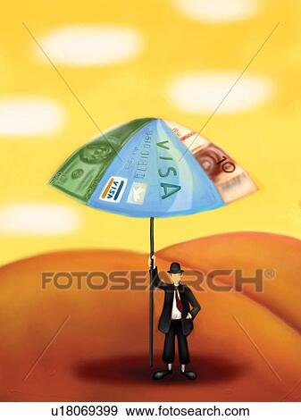 Stock Illustration - Businessman, Cloud, Credit Card, Desert, Holding. Fotosearch